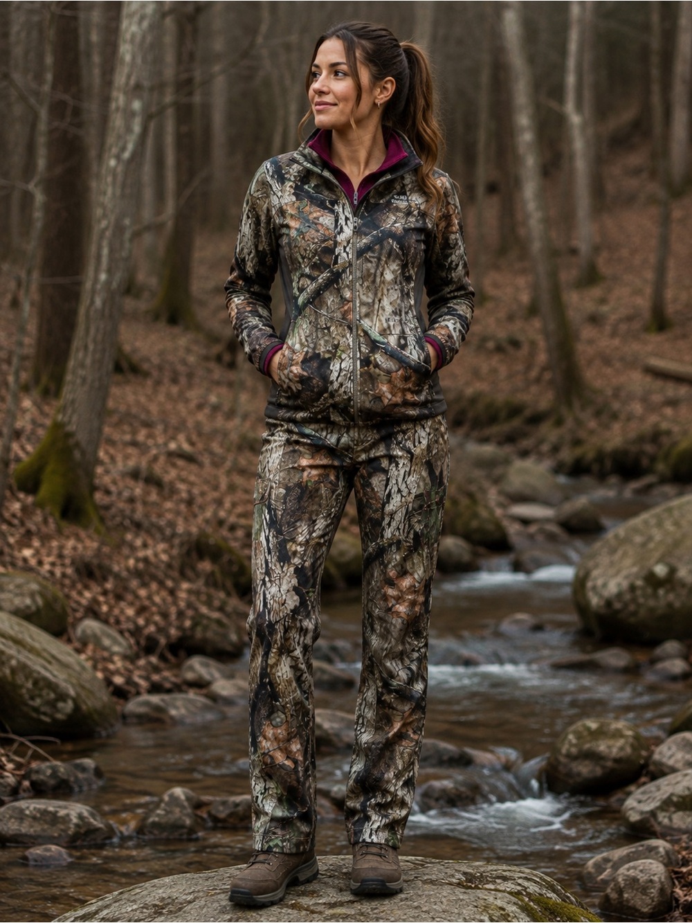 Women's Field & Stream Magenta lined Camo Fleece Hunting Pants